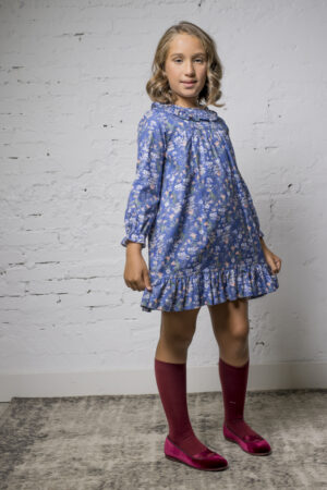 Vestido Prunos Volante Fondo Azul